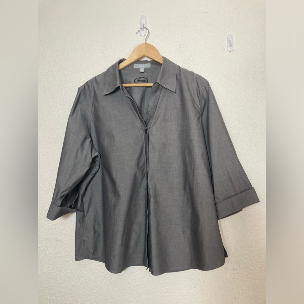 Foxcroft gray button down shirt blouse three fourth sleeve size 18W non iron
